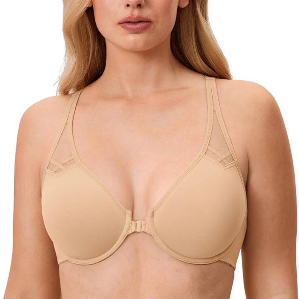 DELIMIRA Women's Racerback Front Closure Plus Size Seamless Comfort Underwi 32DD